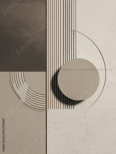 Modern minimalist composition with thin graphic line accent on neutral surface, design background for layout