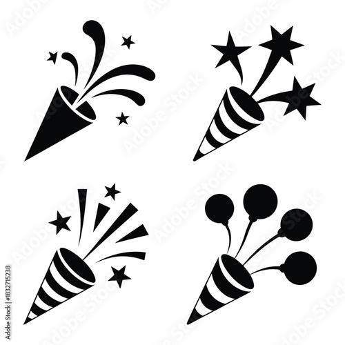 Party popper burst Vector, Silhouette, Illustration