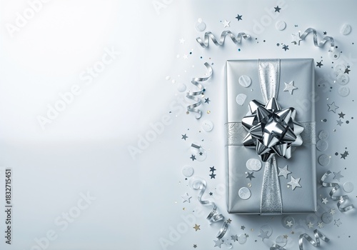 Silver Wrapped New Year Gift With Copy Space
