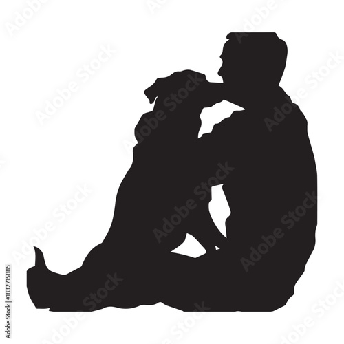 silhouette of a man with his dog enjoying  lovely moment