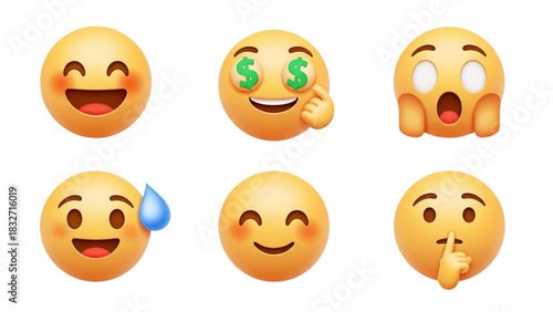 Set of 3D Emoji Icons for Digital Communication and Emotional Expression