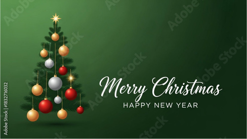 Happy New Year Greeting with a Decorated Christmas Tree and Festive Lights