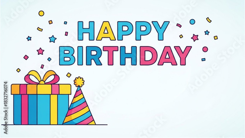 Happy Birthday Celebration with Gift and Party Hat