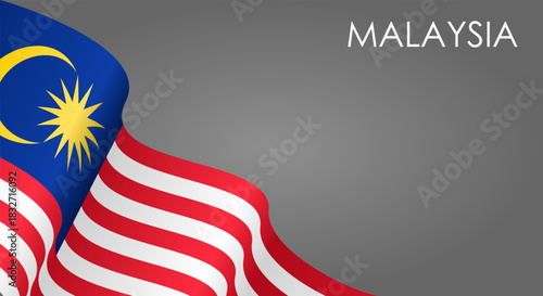 Malaysian flag waving on gray background layout. Vector illustration.