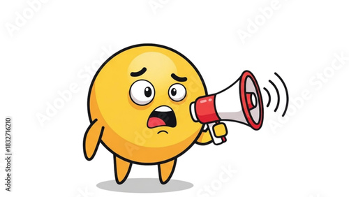 Frightened Emoji Holding Megaphone Announcing Bad News, Wide Eyes and Open Mouth