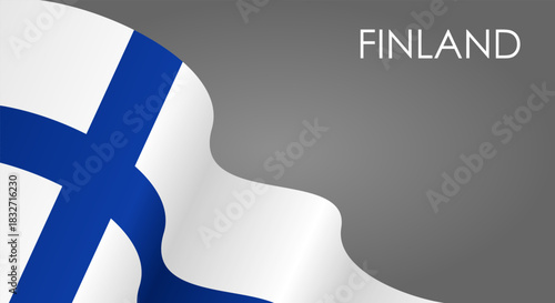 Finnish flag waving on gray background layout. Vector illustration.