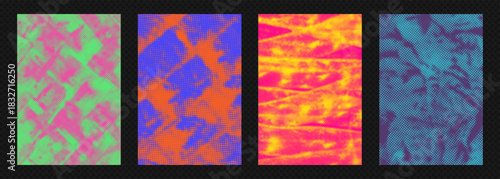 Grunge punk overlay with halftone paper texture distressed paint strokes for edgy poster with design urban paper street art graphics abstract retro pop art vector illustration set