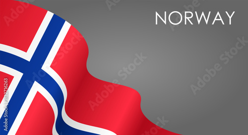 Norwegian flag waving on gray background layout. Vector illustration.