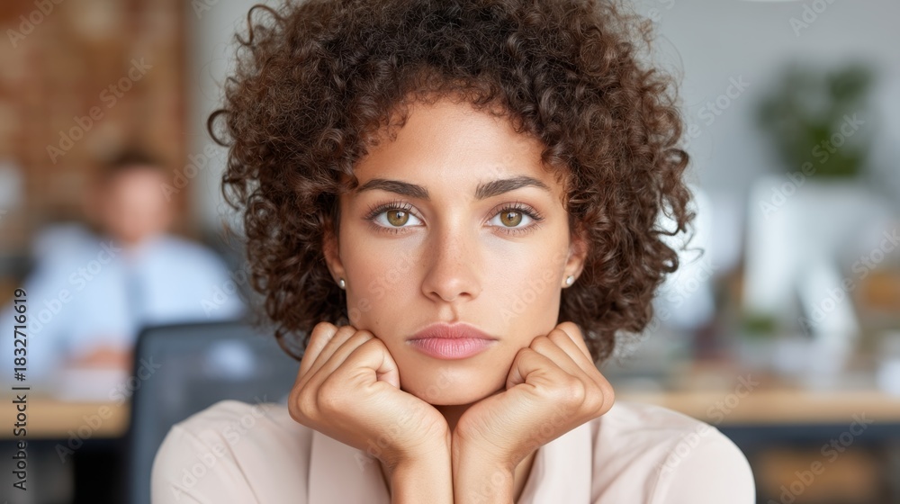 Obraz premium Workplace Burnout, Team Toxicity, Workplace Microaggression - Disgruntled Coworker Rolling Eyes in Background Signals Toxic Behavior