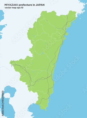 日本の宮崎県の緑色のシンプルなロードマップ