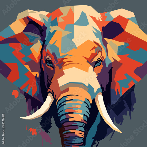 Stunning Abstract Geometric Colorful Elephant Head Portrait Design Illustration