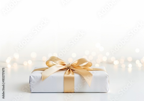 White Pastel-Gold Gift Box With New Year Copy Space

