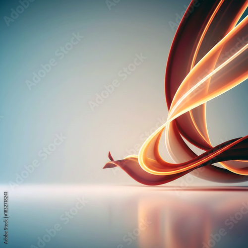 3D Rendered Smooth Flowing Light Ribbons Background. AI Generative.