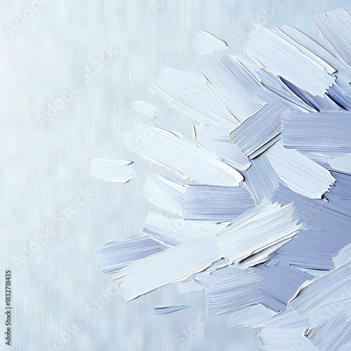 Close-up of abstract paint strokes in shades of white and blue on a textured canvas, creating a soft and artistic composition.