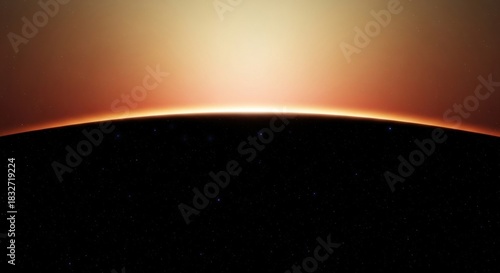 Curved horizon with atmospheric glow & stars. Orange and black gradient, suggesting space or dawn