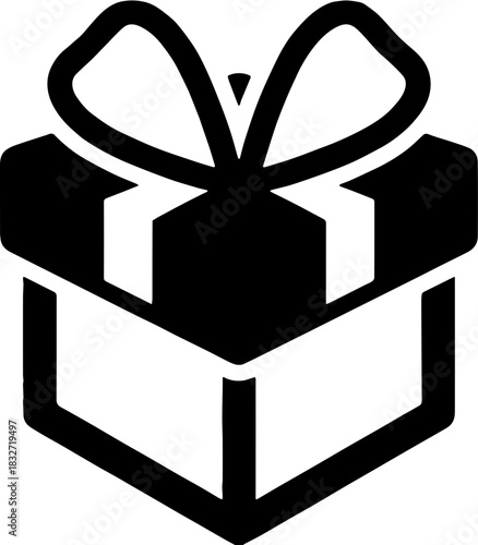 Gift Box Icon Black Silhouette - Present Outline Vector Graphic