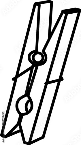 Black and White Line Art of Clothes Pegs.