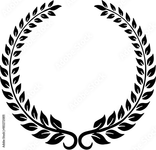 Single Black Laurel Wreath Vector. Achievement and Honour Symbol.