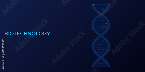 Abstract dna structure with biotechnology text on a dark blue background