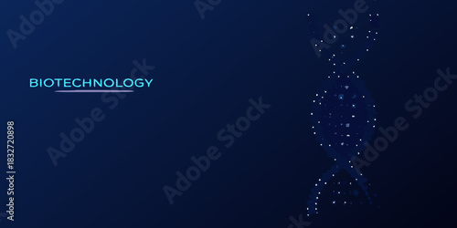 Abstract dna strand illustration for biotechnology and medical research on dark blue