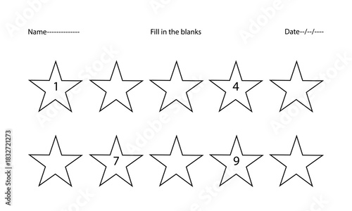 Missing numbers worksheet for kids from 1 to 10 with counting and writing practice, best for preschool learning activity, fill in the blanks