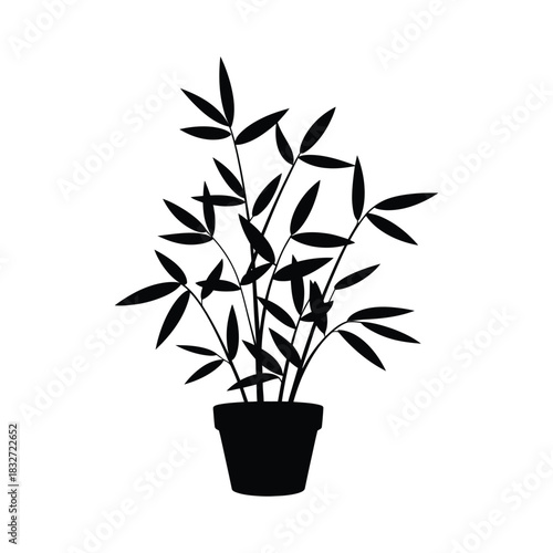 Potted bamboo plant, silhouette vector design on a white background
