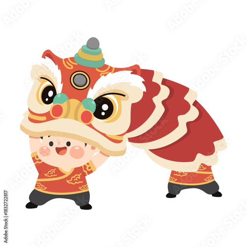 Illustration of Child Performing Lion Dance