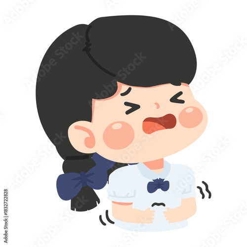 Illustration of Girl with Stomach Ache