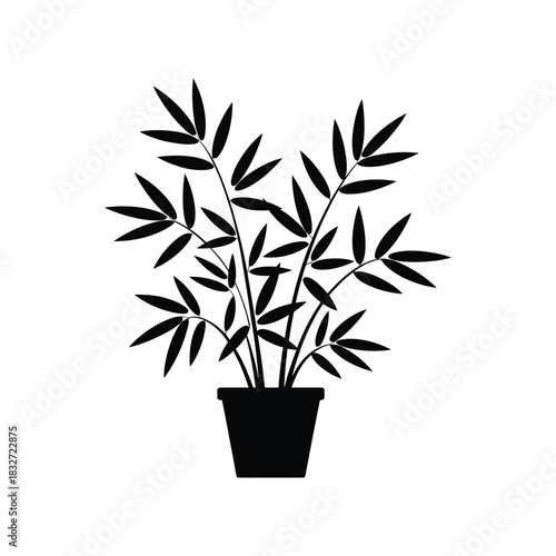Potted bamboo plant, silhouette vector design on a white background