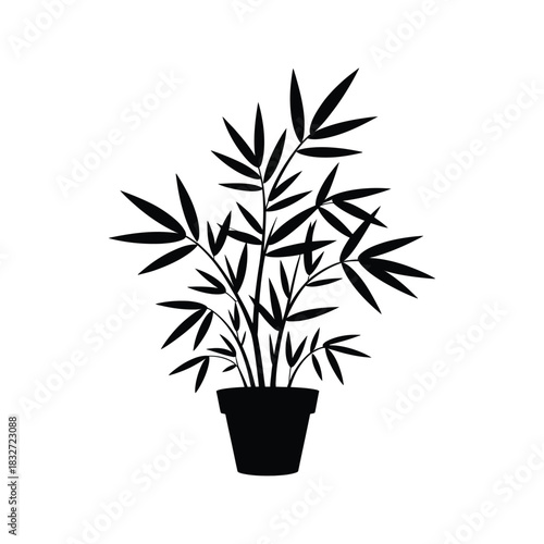 Potted bamboo plant, silhouette vector design on a white background