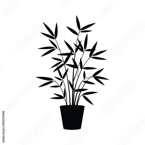 Potted bamboo plant, silhouette vector design on a white background