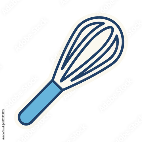 Minimalist Flat Vector Art Sticker Style Whisk with Pink Body Blue Tip and Red Holes Clean Design Isolated on Black Background