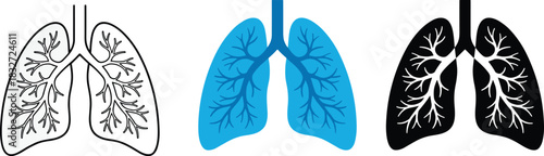 Set of Black Line Icons Representing Pulmonary, Respiratory, and Lung Diseases, Symptoms, Diagnosis, and Medical Treatment for Asthma, COPD, and Pneumonia