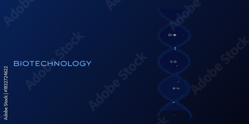 Abstract dna structure with biotechnology text on a dark blue background