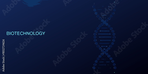 Abstract biotechnology dna structure on dark blue background for science and medical design