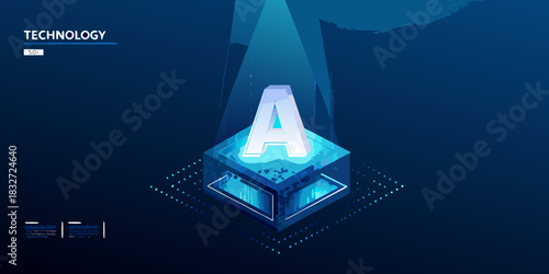Abstract technology concept with letter a on a glowing platform