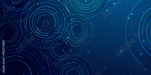 Abstract blue background with concentric circles and dots for technology or science