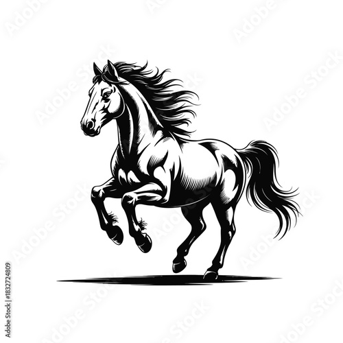powerful horse in motion, silhouette vector design on a white background