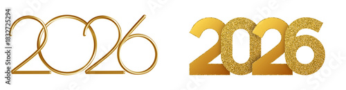 Collection Set of Year 2026 illustration with colorful 3D alphabet letter for postcard and banner design png transference