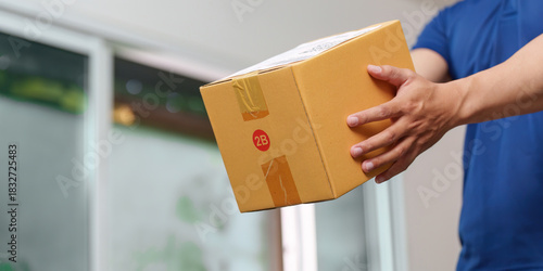 Delivery. Person handing over a package, showcasing the last step in the shipping process.
