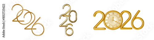 Collection Set of Year 2026 illustration with colorful 3D alphabet letter for postcard and banner design png transference