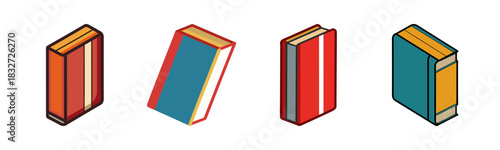 Assortment of colorful stylized isometric books, symbol of education