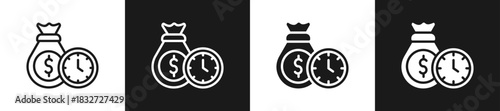 Hourly Earnings Line N Glyph Icon Styles In Black And White Background