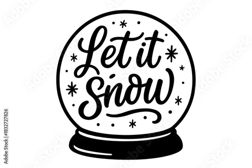 Modern Snow Globe Design. Snow globe close-up. modern hand lettering, smooth curves, balanced composition,
