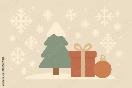 Minimalist Snowy Scene. Snowy minimal scene minimalist flat illustration of a few abstract snowflake shapes