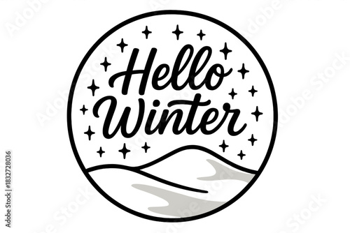 Minimalist Snowy Elegance. Minimalist snowy landscape. modern hand lettering, smooth curves, balanced