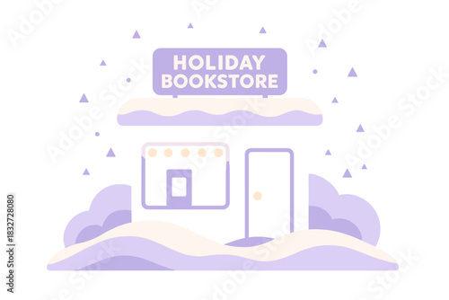 Festive Bookstore Glow. Holiday Bookstore Glow. Flat minimalist vector illustration of a Holiday Bookstore