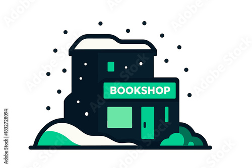 Winter Night Bookshop. Winter Night Bookshop. Flat minimalist vector illustration of a Winter Night Bookshop.