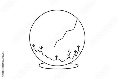Frosted Bubble Minimalism. Frosted bubble detail. Minimalistic one-line drawing ice bubble with tiny fracture
