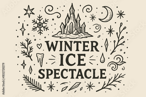 Winter Ice Spectacle. Winter ice spectacle. Hand-drawn doodle illustration of Winter ice spectacle. Central